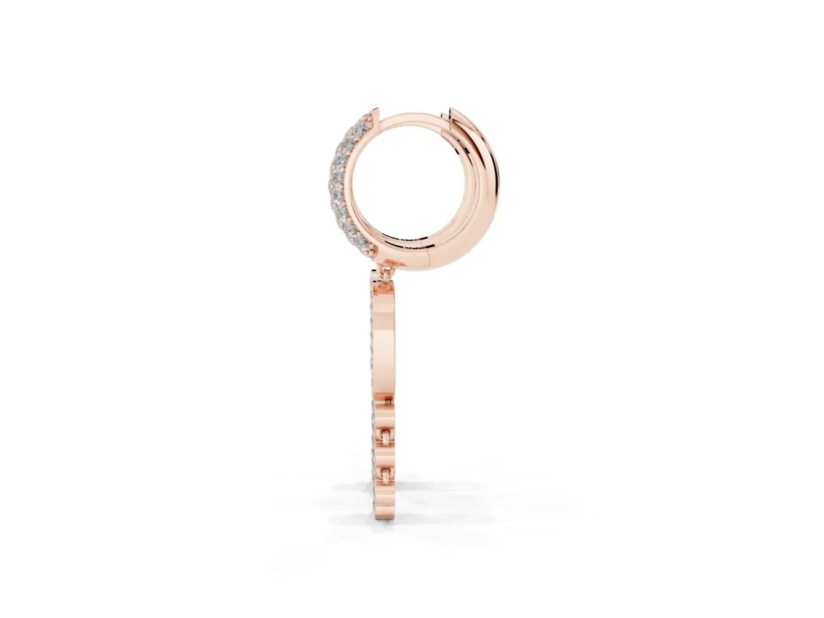 Round Diamond Initial D Huggie Hoop Earrings Rose gold