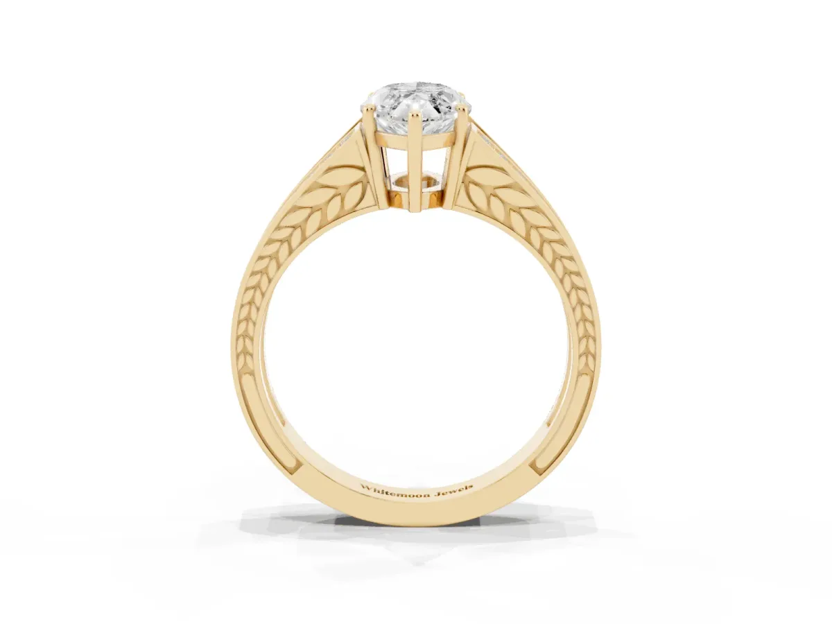 Marquise Cut Diamond Split Shank Ring with Pavé Band and Four-Prong Setting Yellow gold