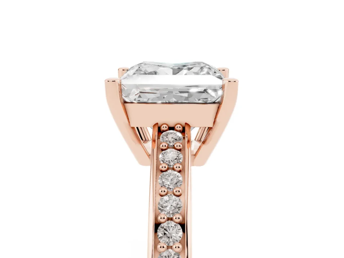 Princess Cut Solitaire Pavé Band Prong Setting Ring Rose gold