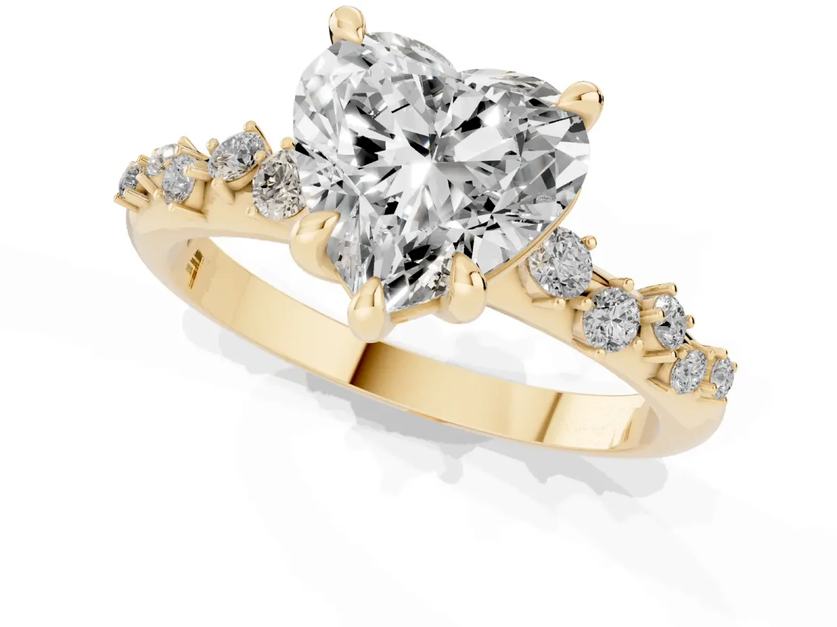 Heart Cut Cut Diamond Vine Band with Four-Prong Setting Yellow gold