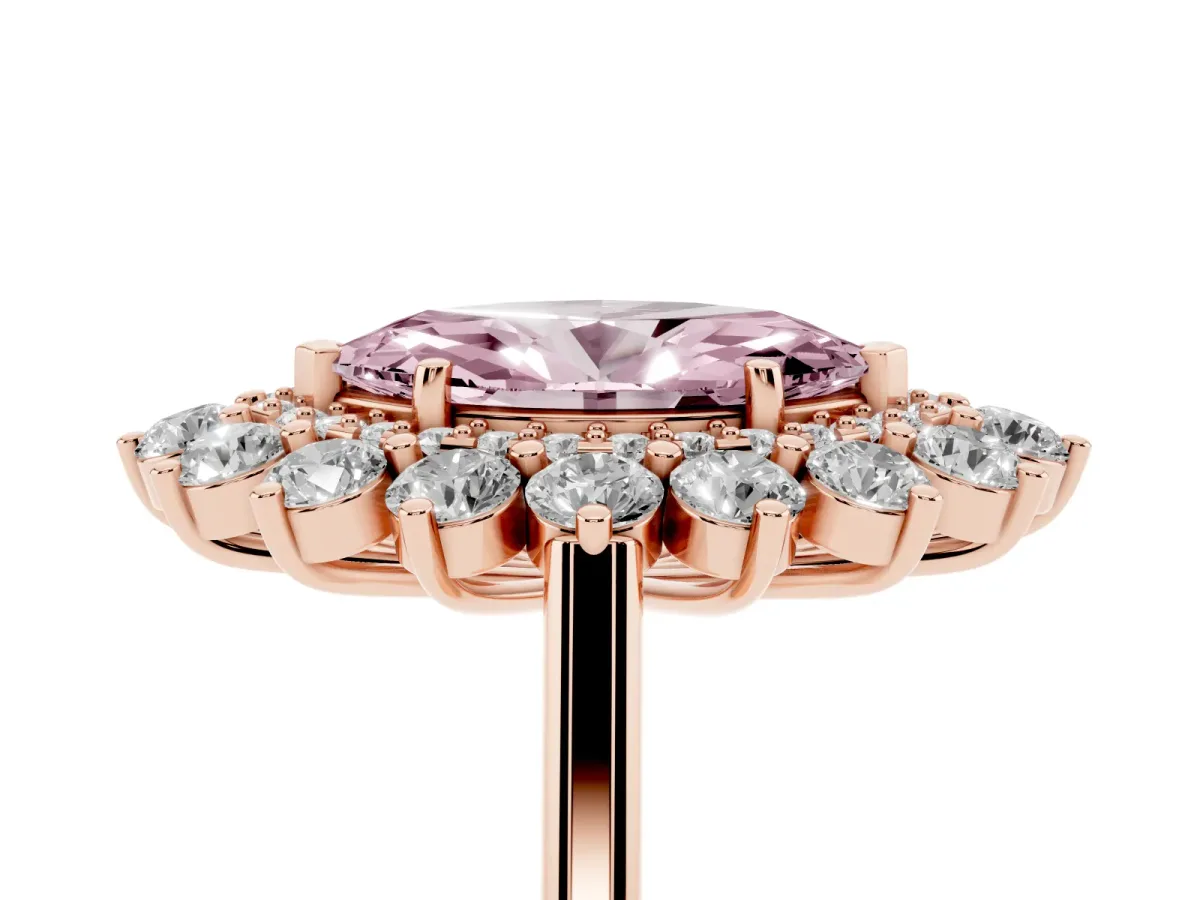 Fancy Pink Marquise Cut Diamond Floral Double Halo Engagement Ring with Prong Setting Rose gold
