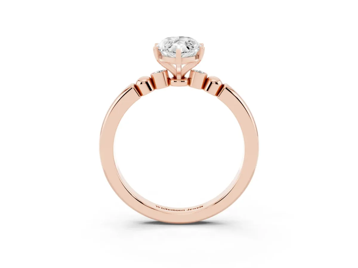Marquise Cut Solitaire Beaded Band with Four-Prong Setting Rose gold