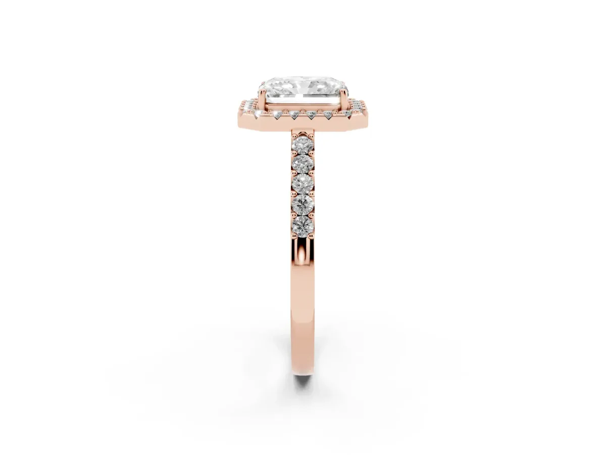 Radiant Cut Halo Diamond Pavé Solitaire Ring Rose gold