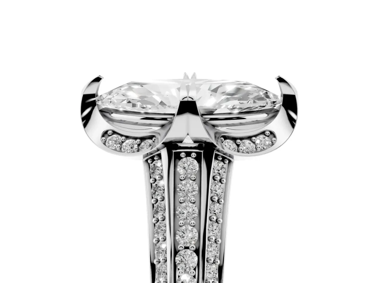 Marquise Cut Solitaire Pave Split Shank Ring with Four-Prong Setting White gold