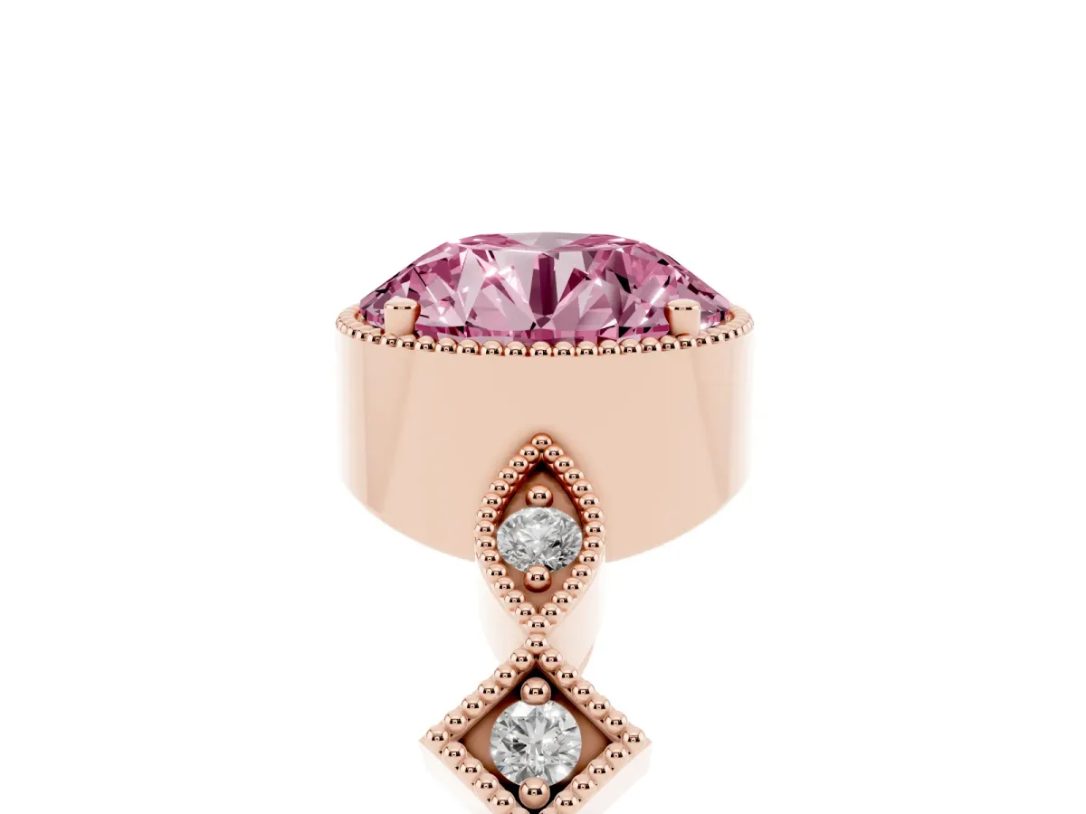 Fancy Pink Round Cut Milgrain Marquise Diamond Twist Band Ring Rose gold