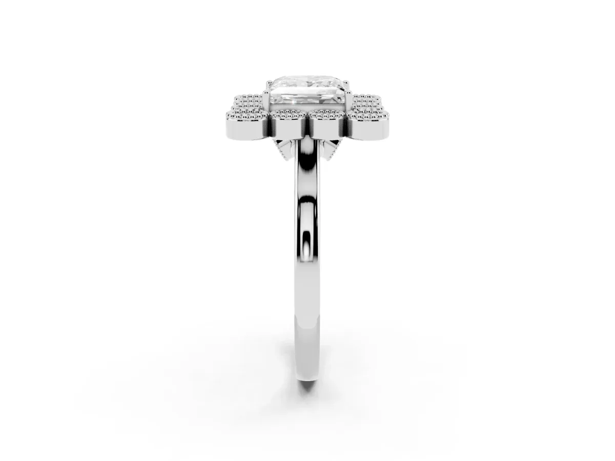 Princess Cut Halo Diamond Cluster Engagement Ring with Milgrain Bezel Setting and Solitaire Band Silver