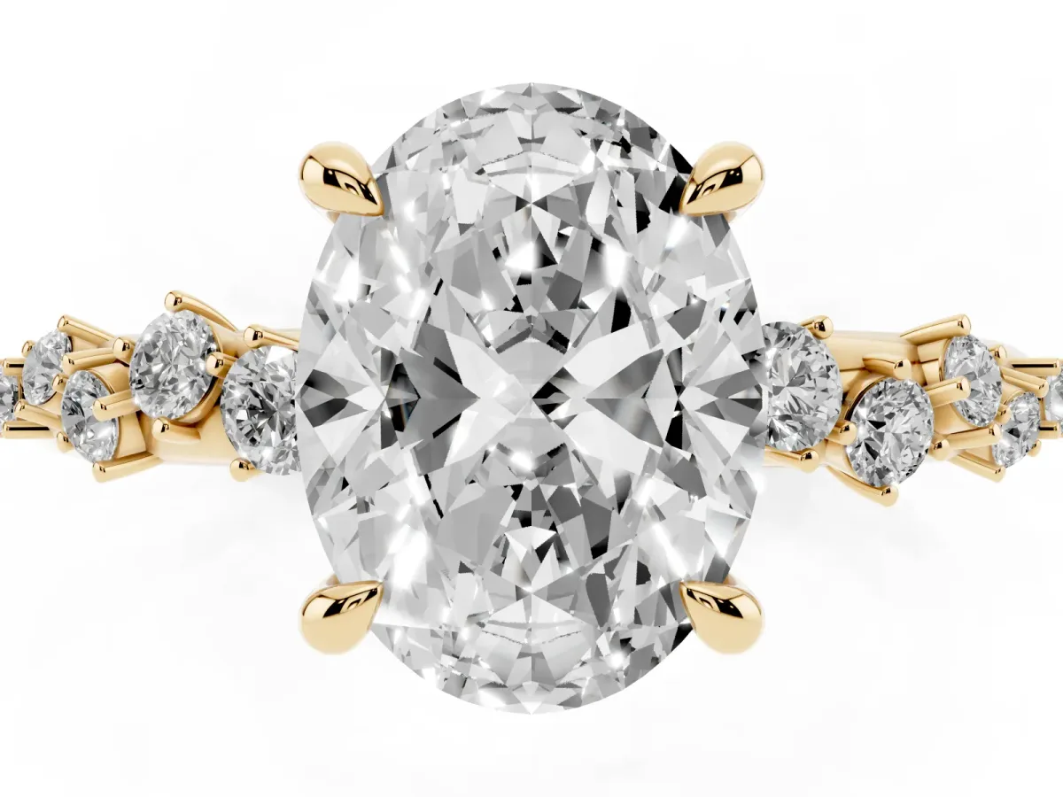 Oval Cut Cut Diamond Vine Band with Four-Prong Setting Yellow gold
