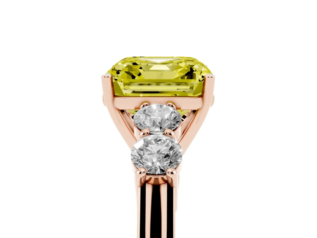 Fancy Yellow Asscher Cut Cut Diamond Five-Stone Prong Set White Gold Ring Rose gold