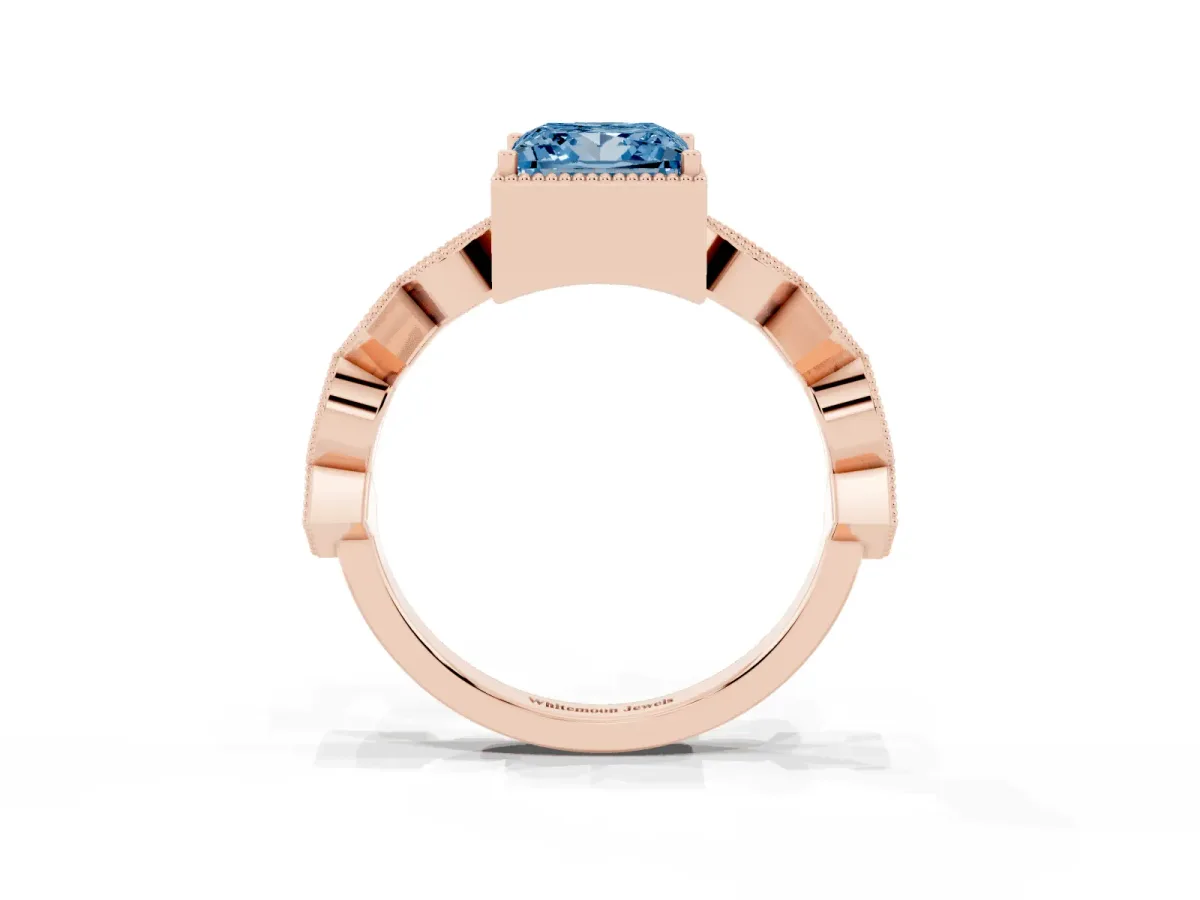 Fancy Blue Princess Cut Milgrain Marquise Diamond Twist Band Ring Rose gold