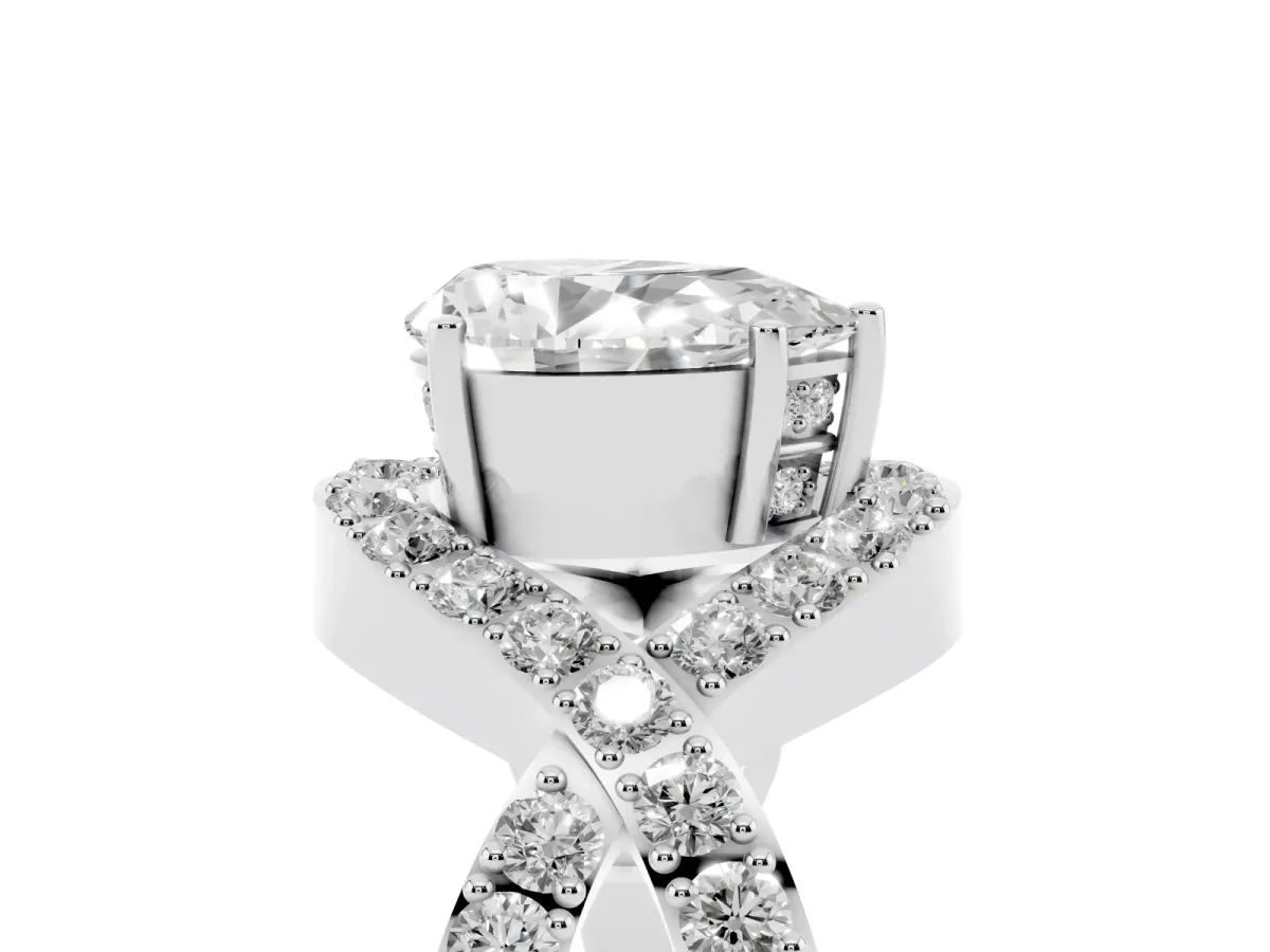 Pear Cut Solitaire Twist Band Pavé Diamond Engagement Ring Platinum