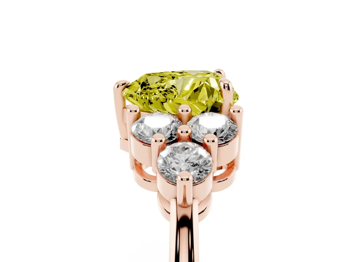 Fancy Yellow Heart Cut Brilliant Diamond Cluster Accent Solitaire Ring with Prong Setting Rose gold