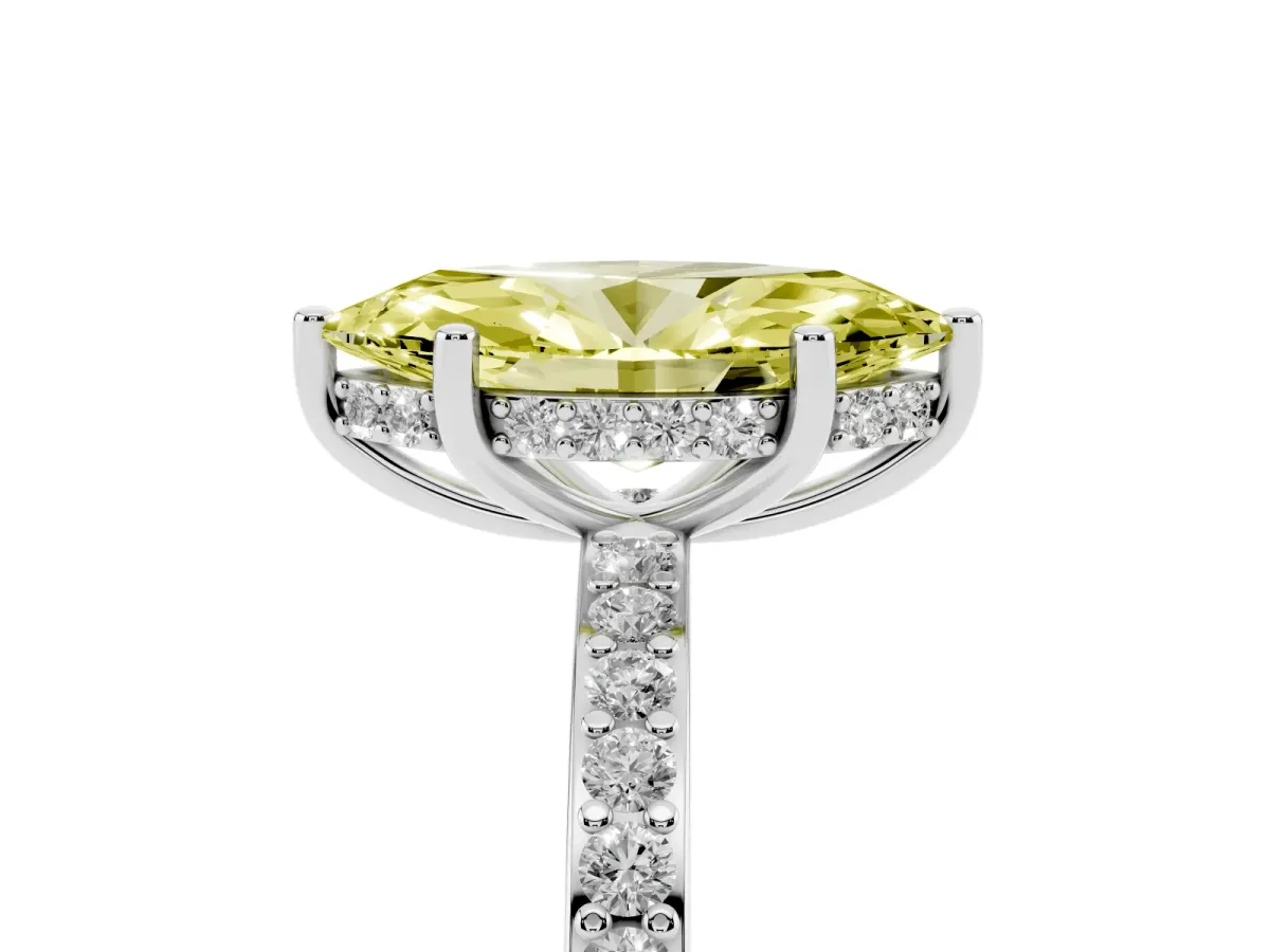 Fancy Yellow Marquise Cut Cut Diamond Pavé Band Ring with Four-Prong Setting Platinum