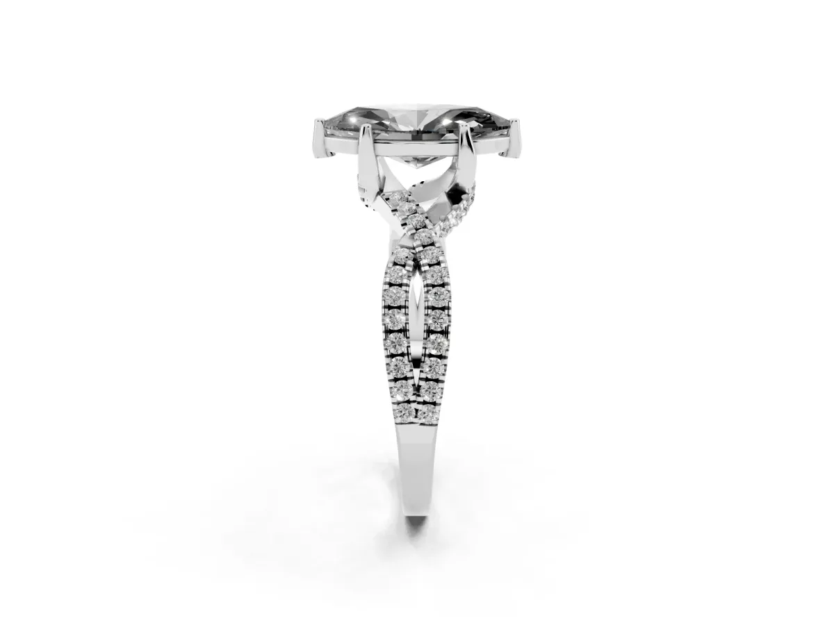Fancy Black Marquise Cut Solitaire Twist Pave Diamond Engagement Ring with Prong Setting Silver
