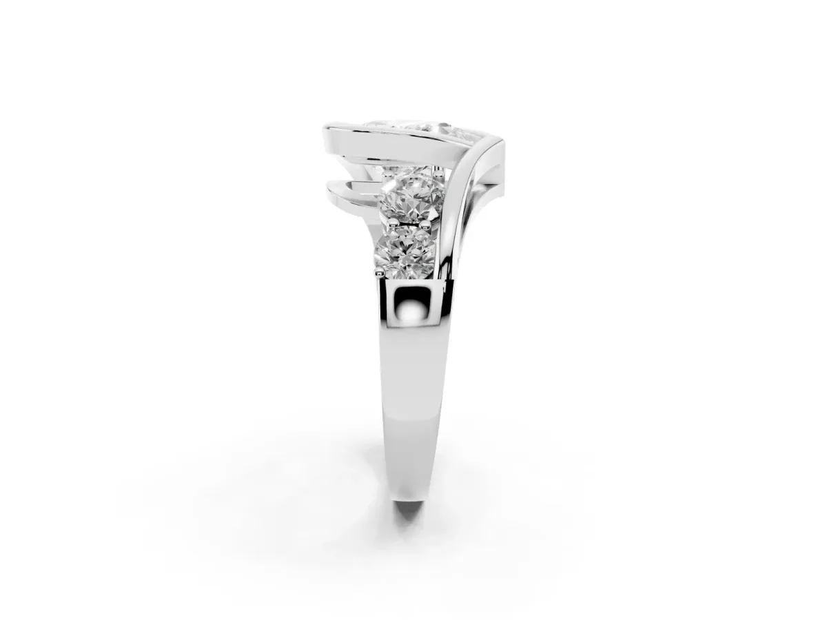 Bezel Set Pear Cut Diamond Bypass Ring with Round Accents Silver