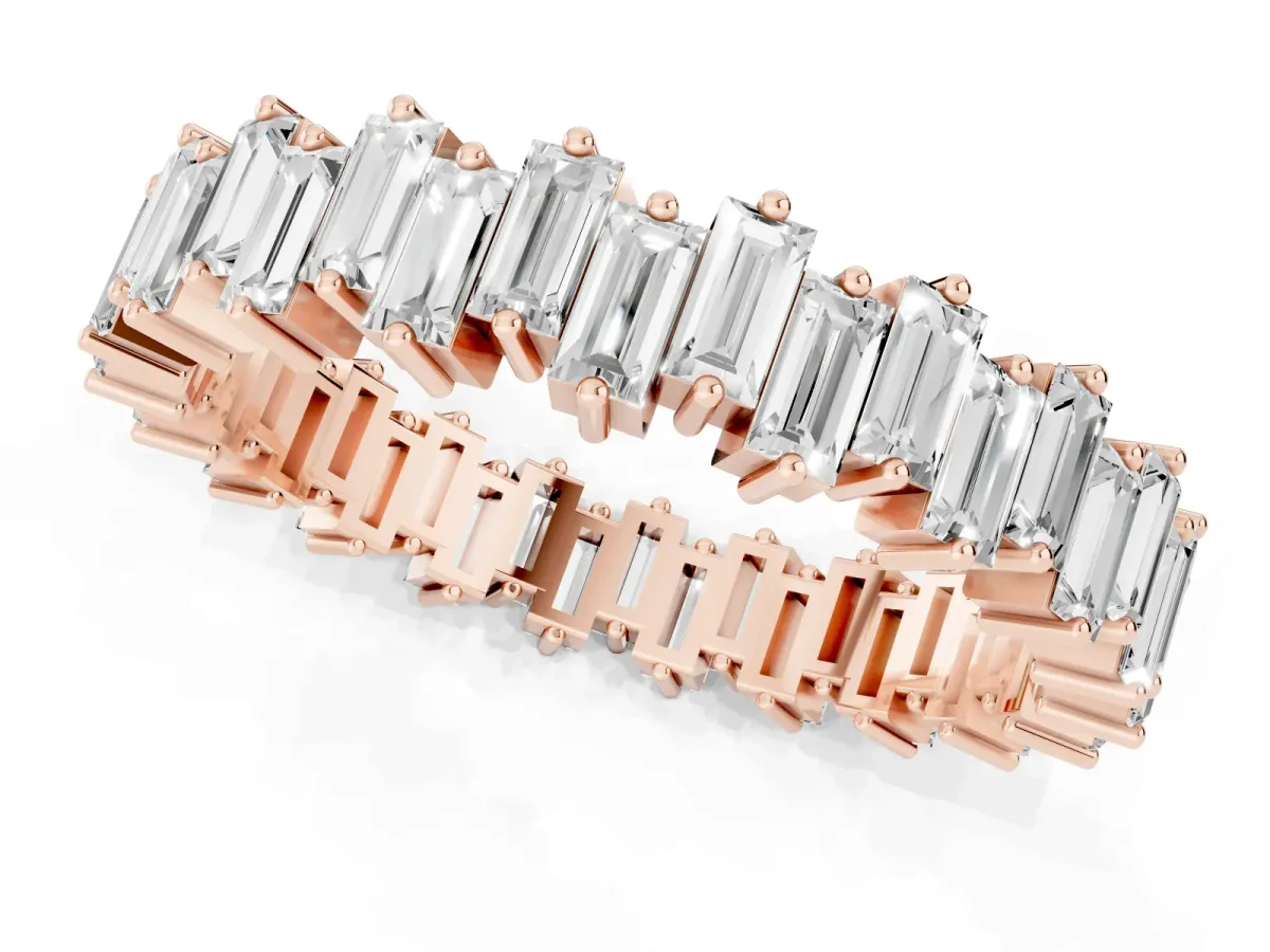 Baguette Diamond Full Eternity Ring with Prong Setting Rose gold