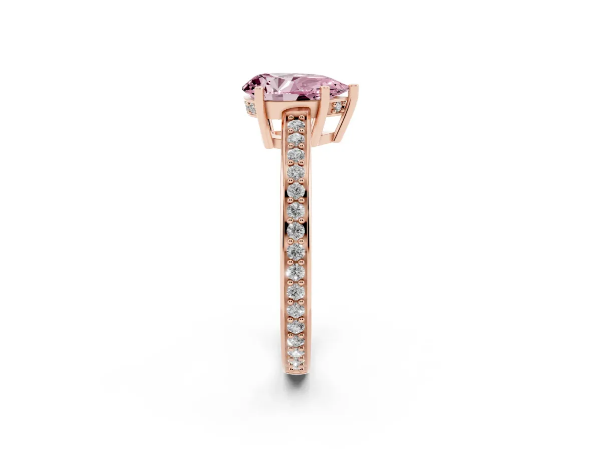 Fancy Pink Pear Cut Solitaire Pavé Band Prong Setting Ring Rose gold