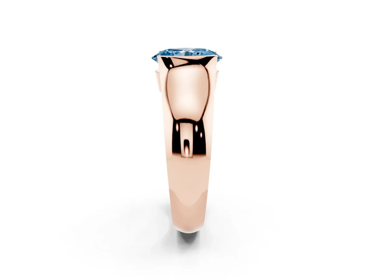 Fancy Blue Oval Cut Solitaire Bezel Set Diamond Ring with Wide Band Rose gold
