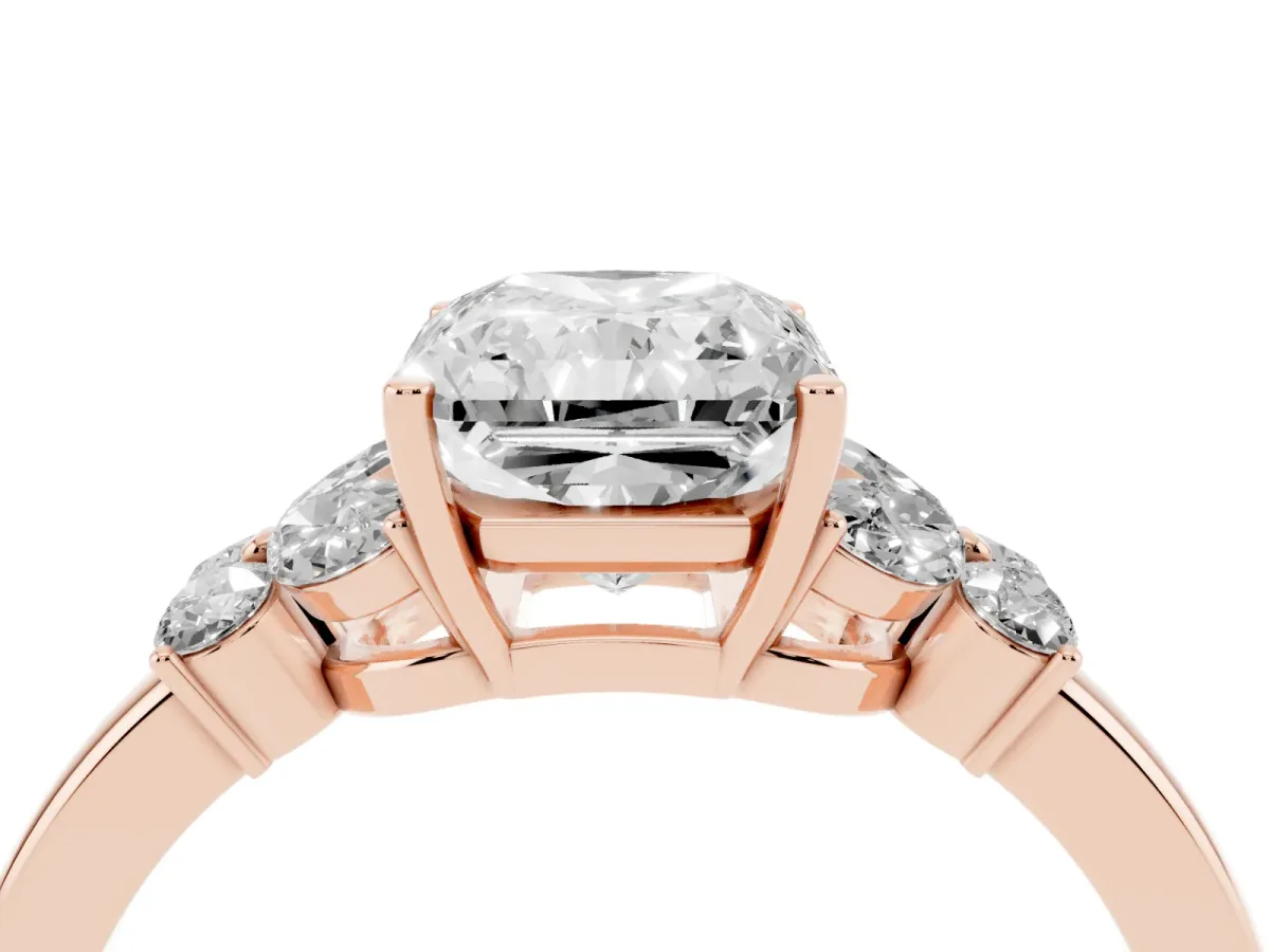 Radiant Cut Cut Solitaire Floral Diamond Ring with Four-Prong Setting Rose gold