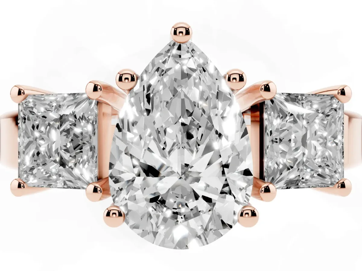 Three-Stone Pear Cut Cut Solitaire Ring with Prong Setting Rose gold