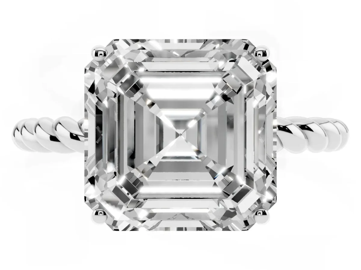 Asscher Cut Solitaire Twist Band Ring with Four-Prong Setting Silver