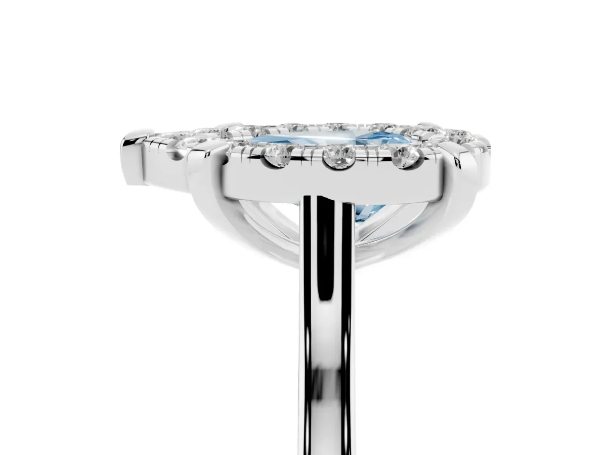 Fancy Blue Pear Cut Diamond Cluster Halo Solitaire with Four-Prong Setting Silver