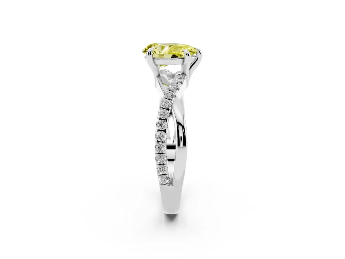 Fancy Yellow Pear Cut Cut Diamond Twist Band Solitaire with Prong Setting Platinum