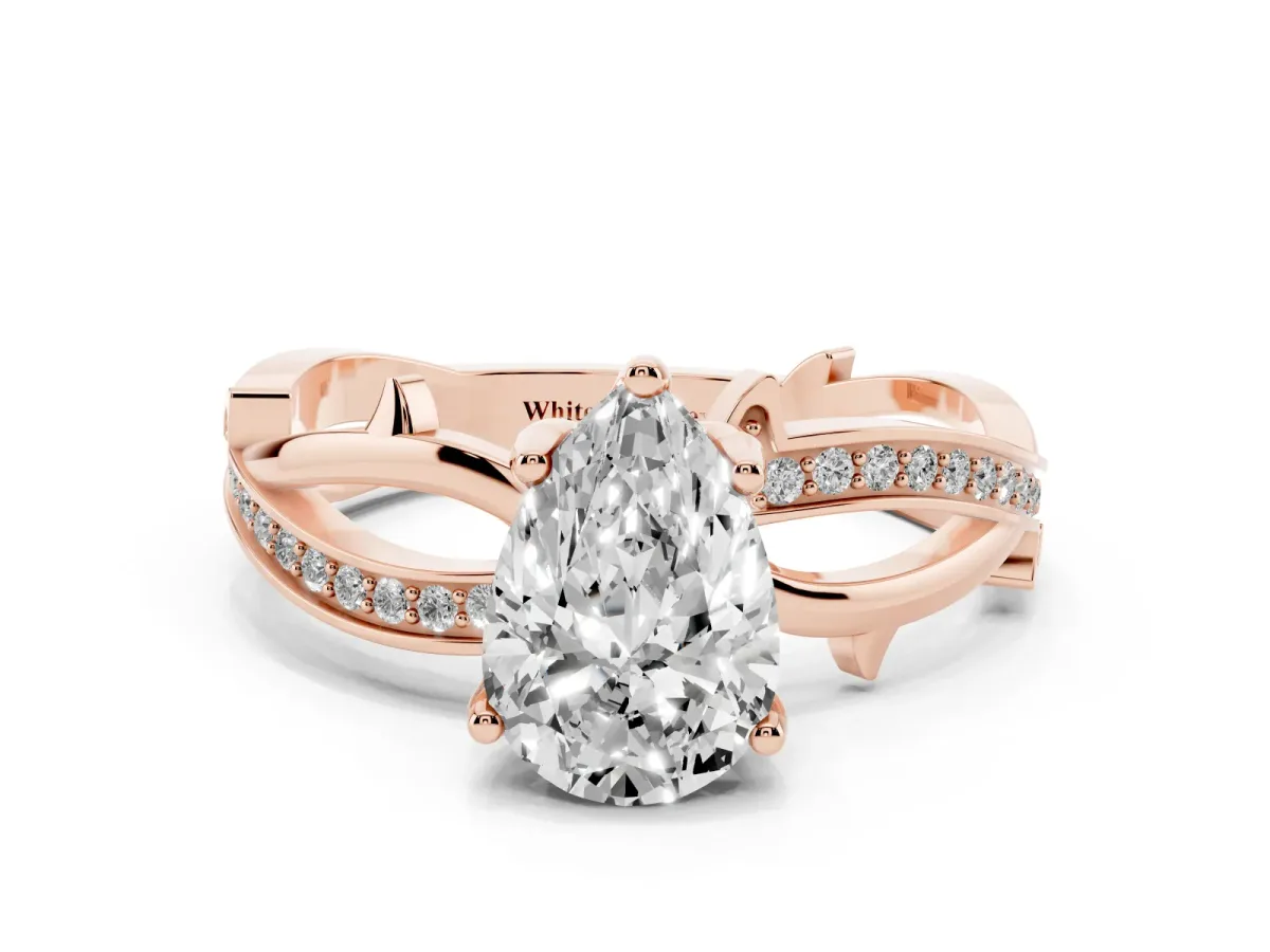 Pear Cut Solitaire Twist Band with Pavé Accents and Four-Prong Setting Rose gold