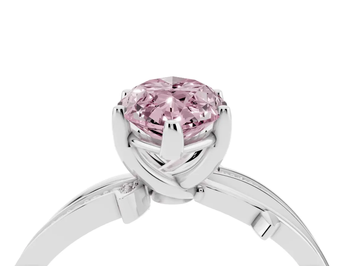 Fancy Pink Marquise Cut Solitaire Twist Band with Pavé Accents and Four-Prong Setting White gold