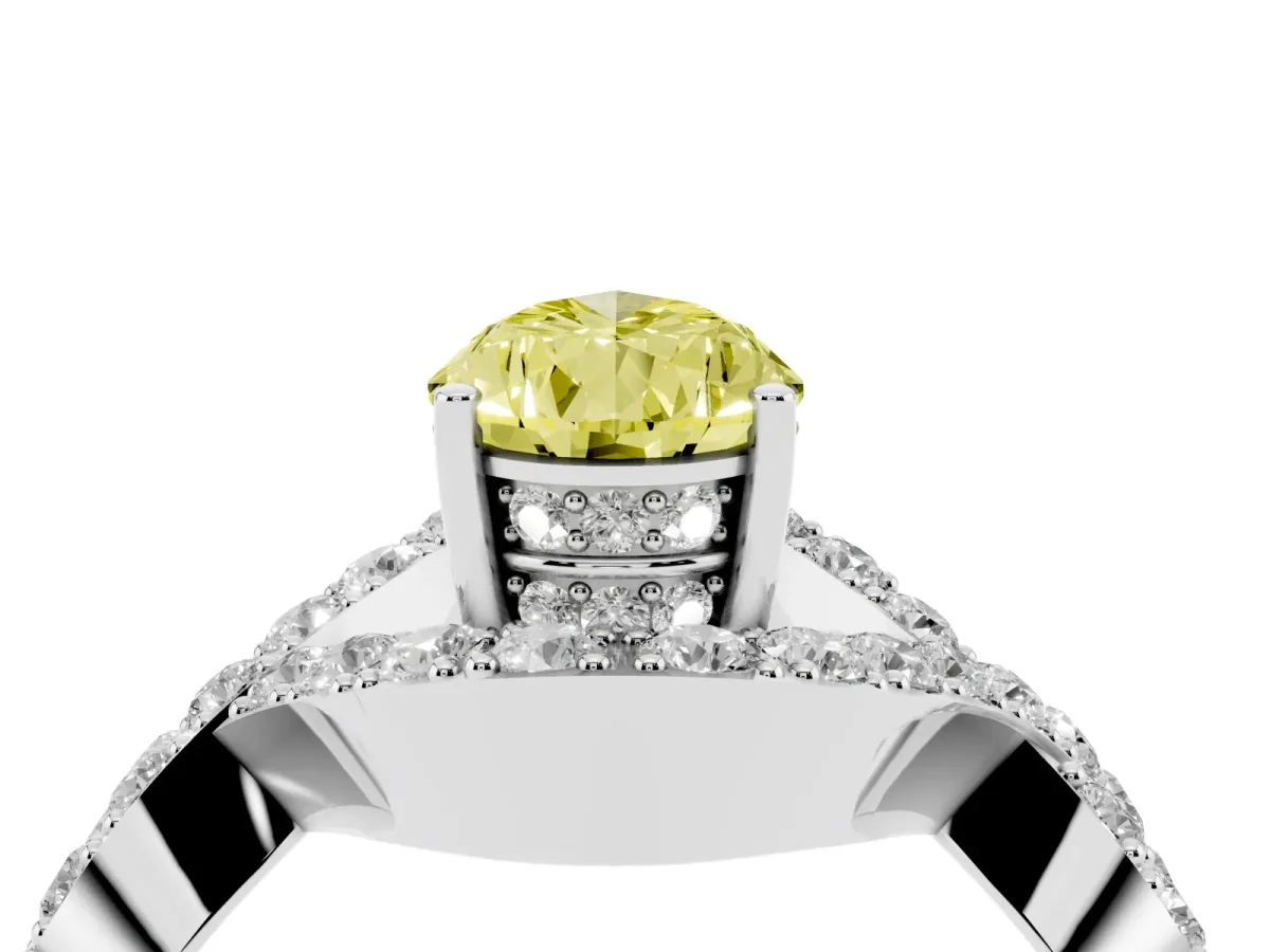 Fancy Yellow Pear Cut Solitaire Twist Band Pavé Diamond Engagement Ring Silver