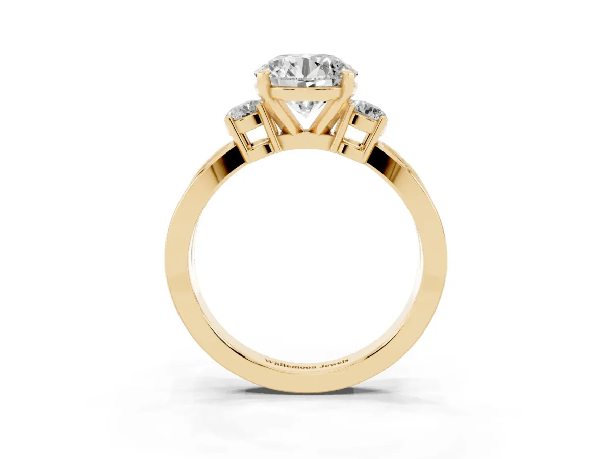 Three-Stone Round Cut Cut Diamond Twist Band with Prong Setting Yellow gold