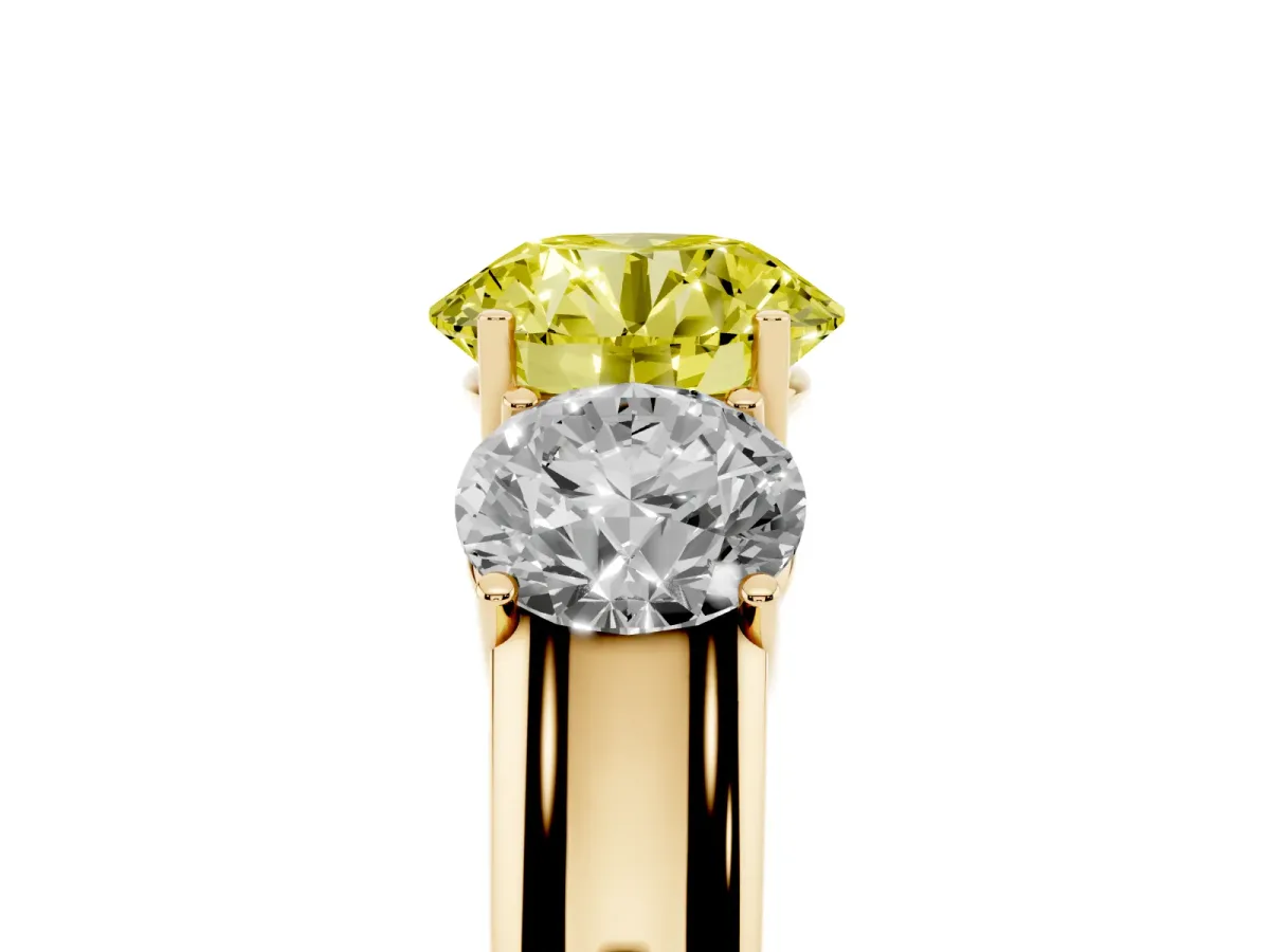 Fancy Yellow Three-Stone Round Cut Cut Diamond Ring with Prong Setting and Classic Band Yellow gold