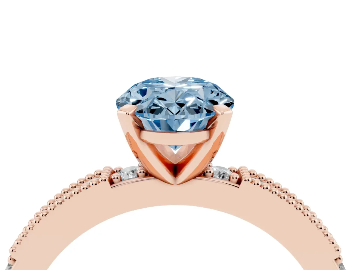 Fancy Blue Oval Cut Solitaire with Pavé Band and Four-Prong Setting Rose gold