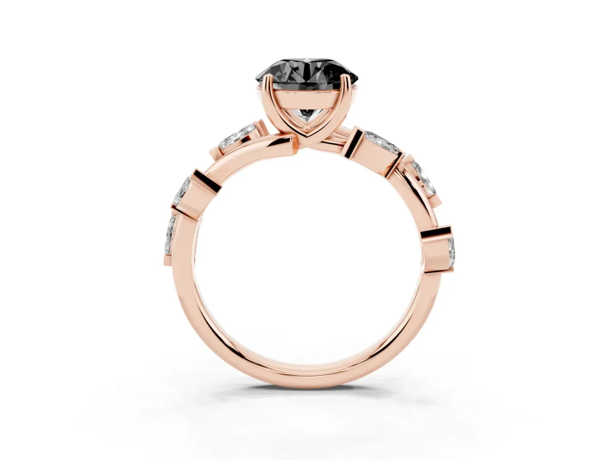 Fancy Black Round Cut Solitaire Twisted Band Marquise Accent Prong Setting Ring Rose gold