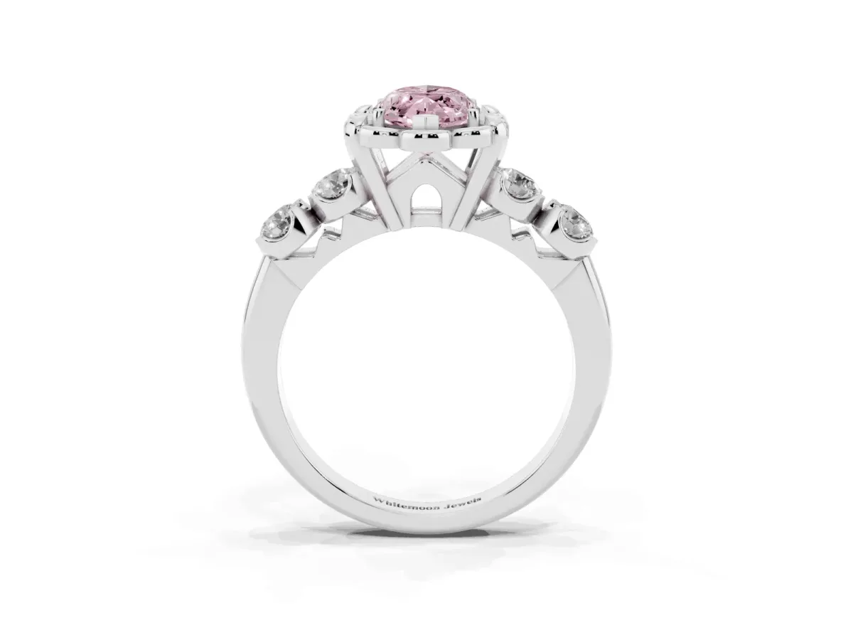 Fancy Pink Marquise Cut Cut Diamond Floral Halo Engagement Ring with Shared Prong Setting Platinum