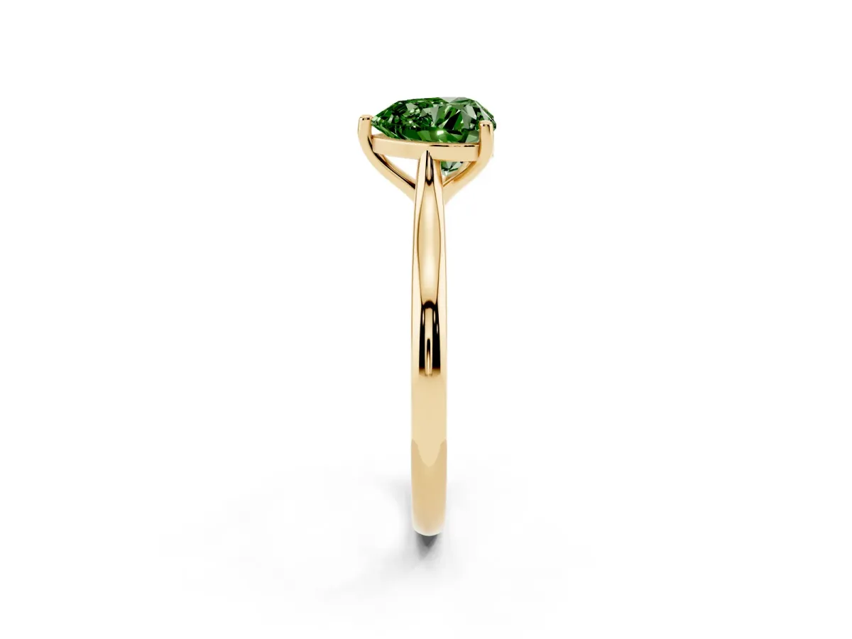 Fancy Green Heart Cut Cut Solitaire Ring with Cathedral Band and Four-Prong Setting Yellow gold