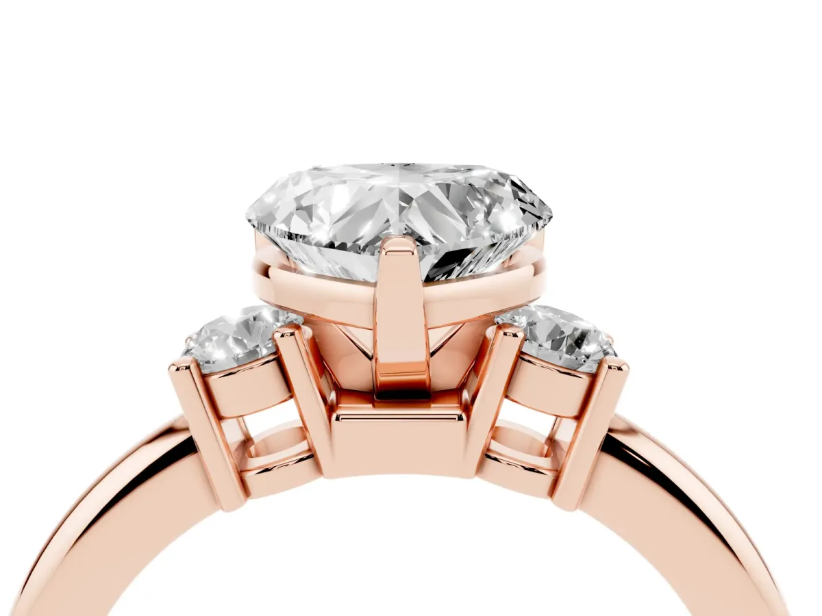 Three-Stone Heart Cut Cut Diamond Solitaire with Prong Setting and Classic Band Rose gold