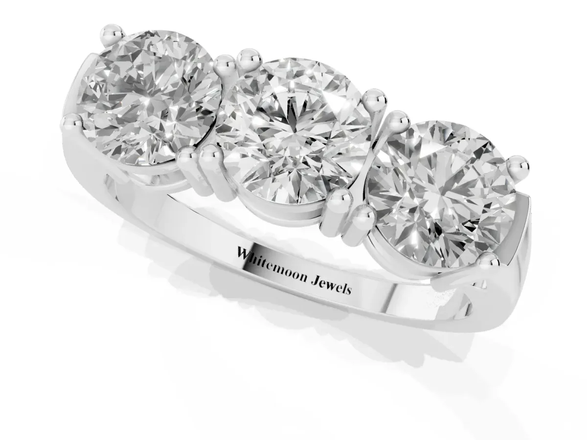Three-Stone Round Cut Diamond Channel Band with Prong Setting Platinum