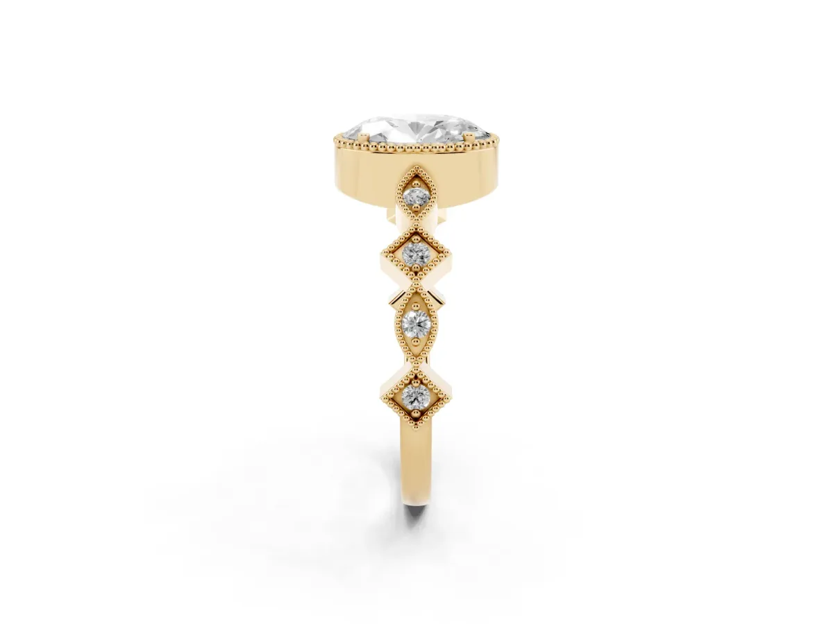 Oval Cut Milgrain Marquise Diamond Twist Band Ring Yellow gold