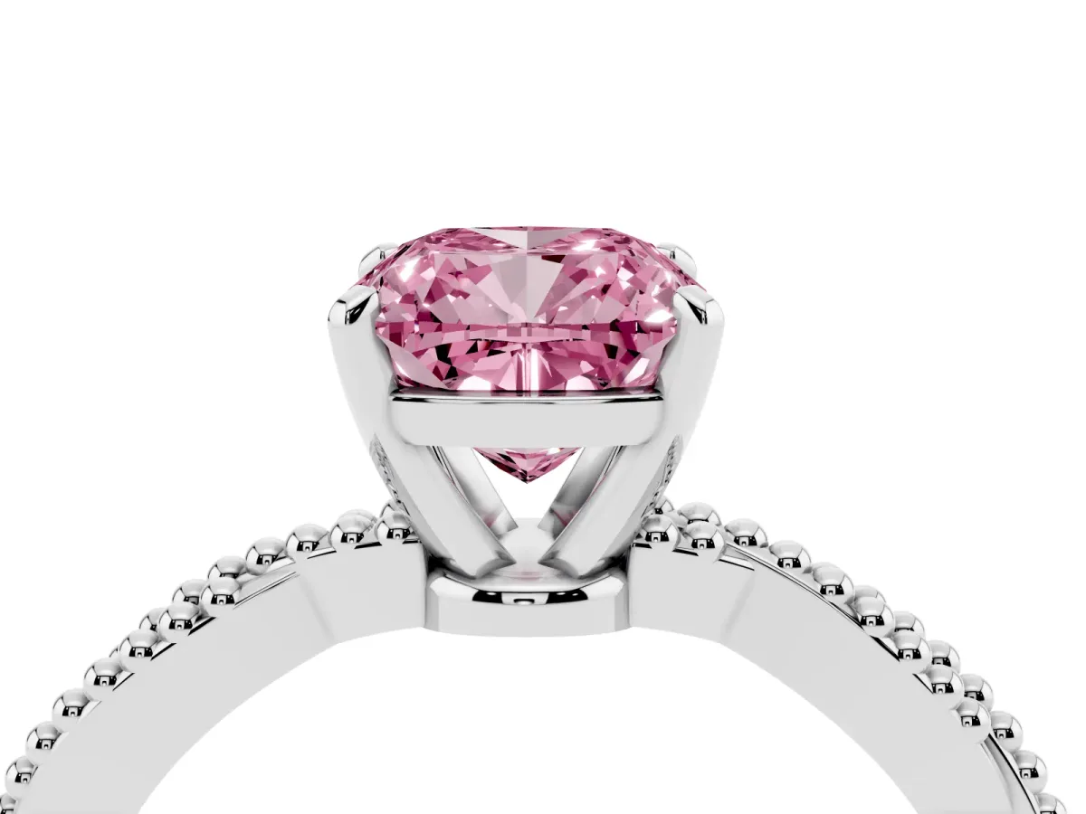 Fancy Pink Cushion Cut Solitaire Twisted Band with Bead Prong Setting Silver