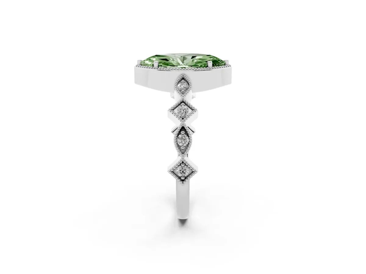 Fancy Green Marquise Cut Milgrain Marquise Diamond Twist Band Ring Silver