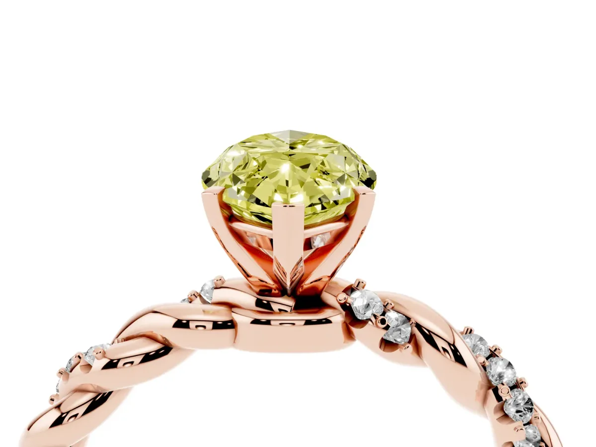 Fancy Yellow Marquise Cut Diamond Solitaire Ring with Twisted Band and Pavé Accents Rose gold