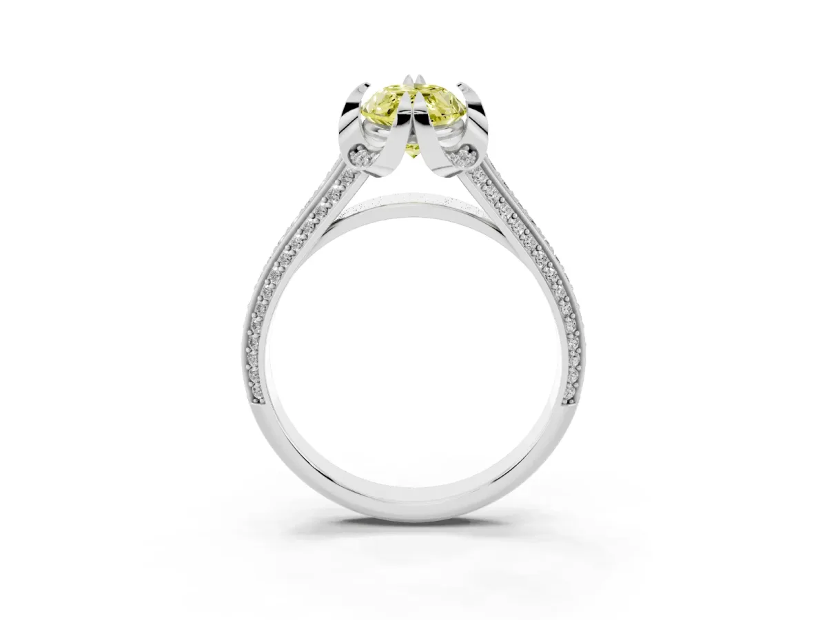 Fancy Yellow Marquise Cut Solitaire Pave Split Shank Ring with Four-Prong Setting Silver