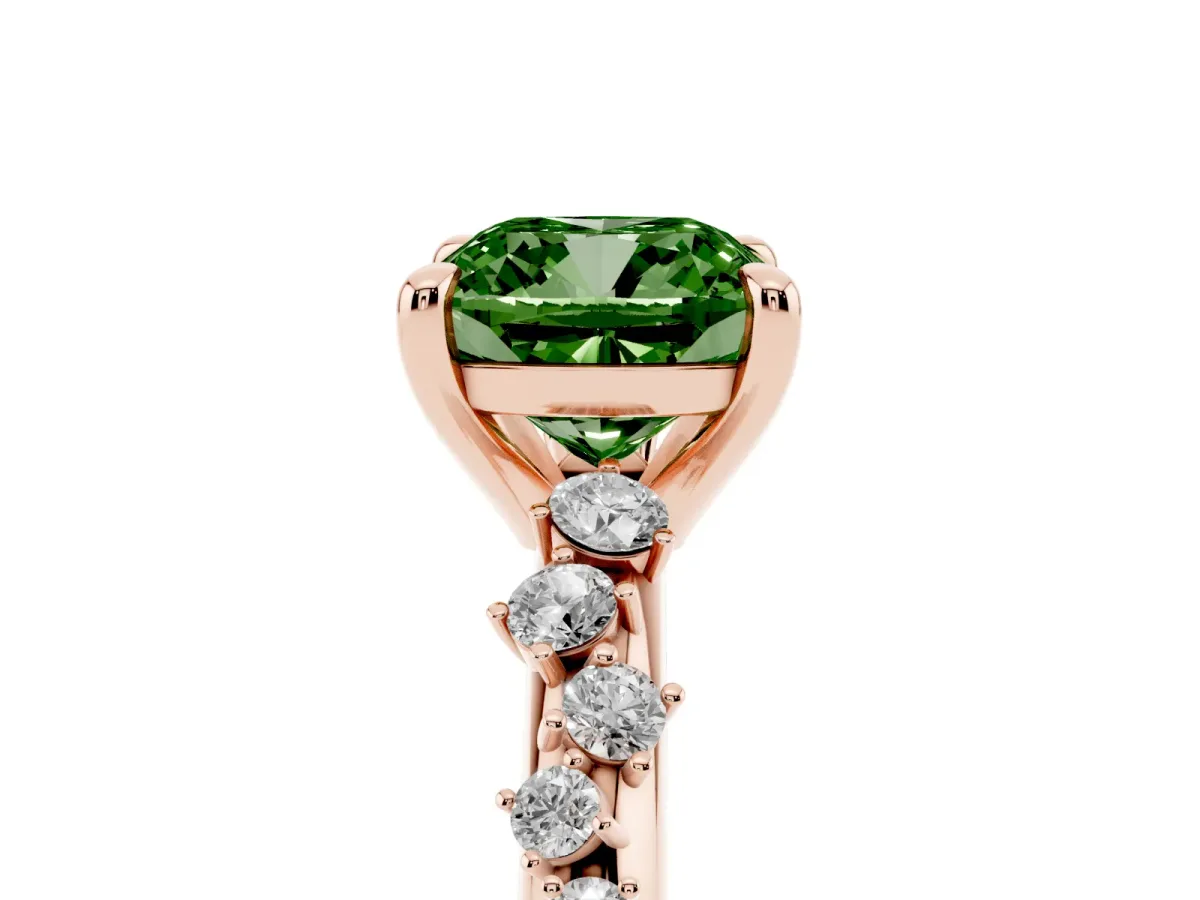 Fancy Green Cushion Cut Cut Diamond Vine Band with Four-Prong Setting Rose gold