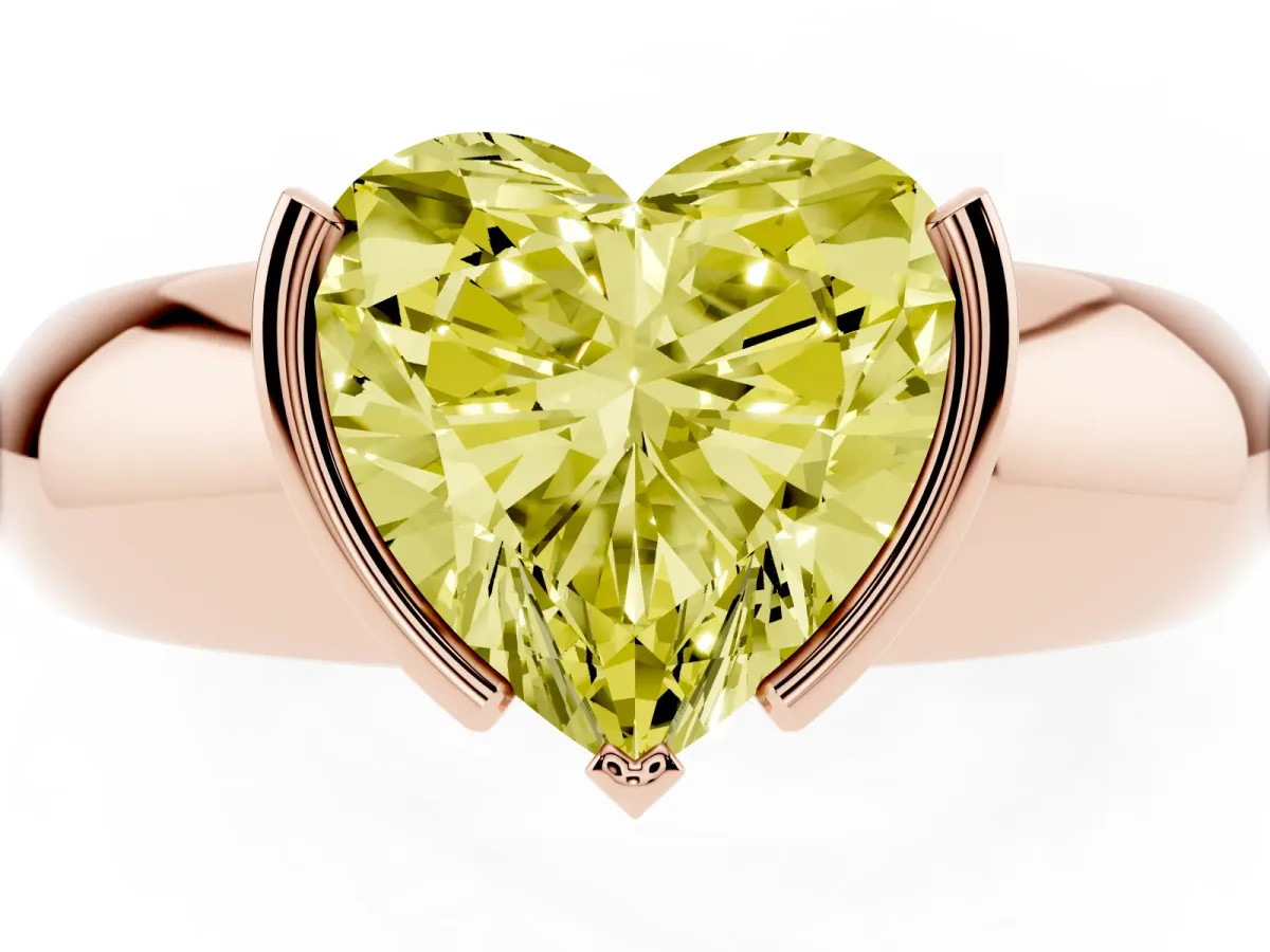 Fancy Yellow Heart Cut Solitaire Tension Set Diamond Ring with Wide Band Rose gold