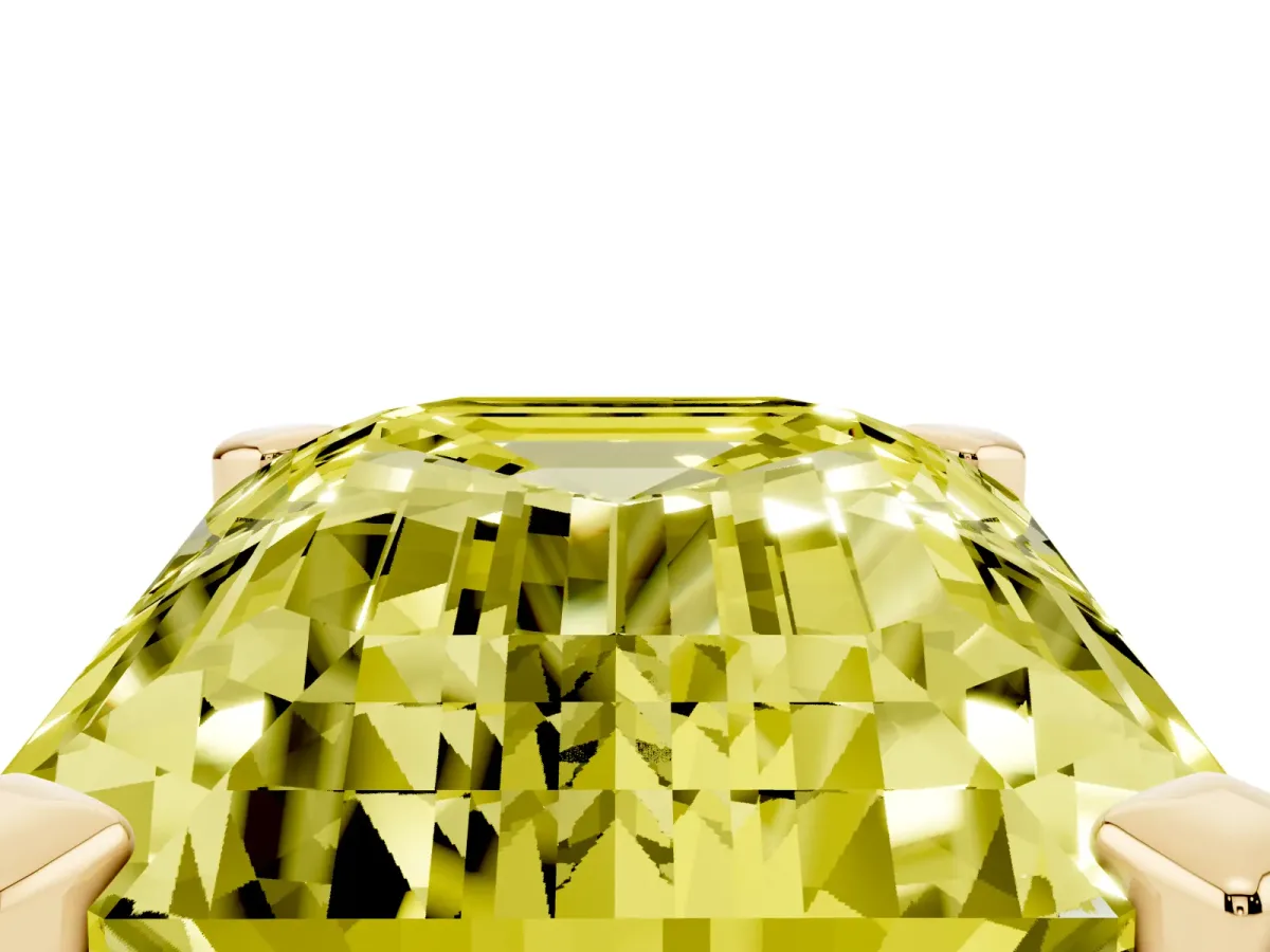 Fancy Yellow Emerald Cut Diamond Solitaire Ring with Prong Setting and Classic Band Yellow gold