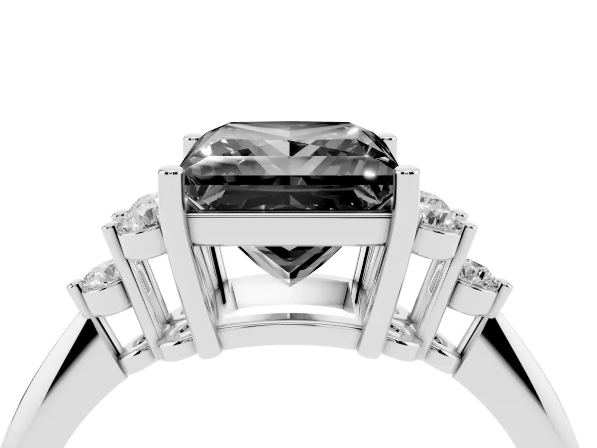 Fancy Black Princess Cut Cut Diamond Cluster Ring with Solitaire Band and Four-Prong Setting Silver