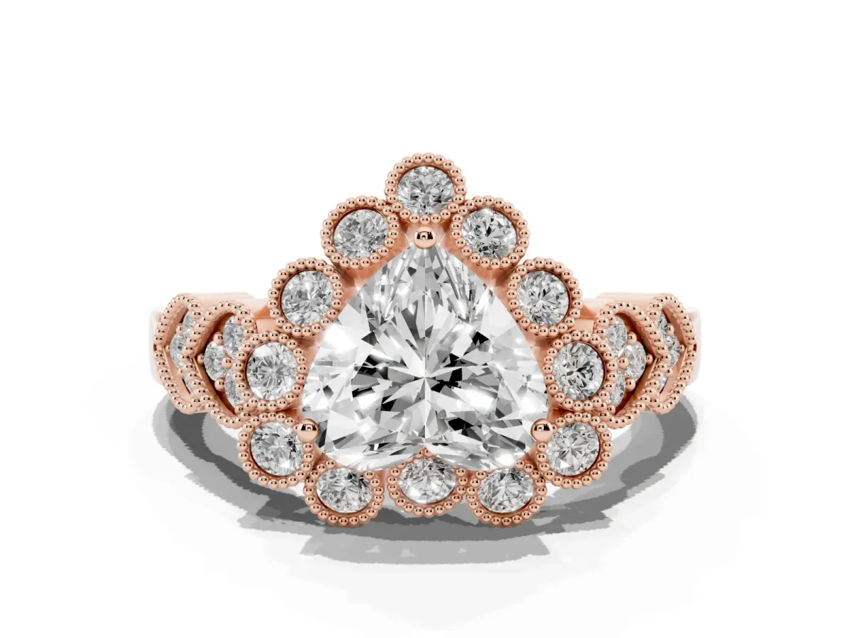 Heart Cut Brilliant Milgrain Pave Heart Band Solitaire Ring Rose gold