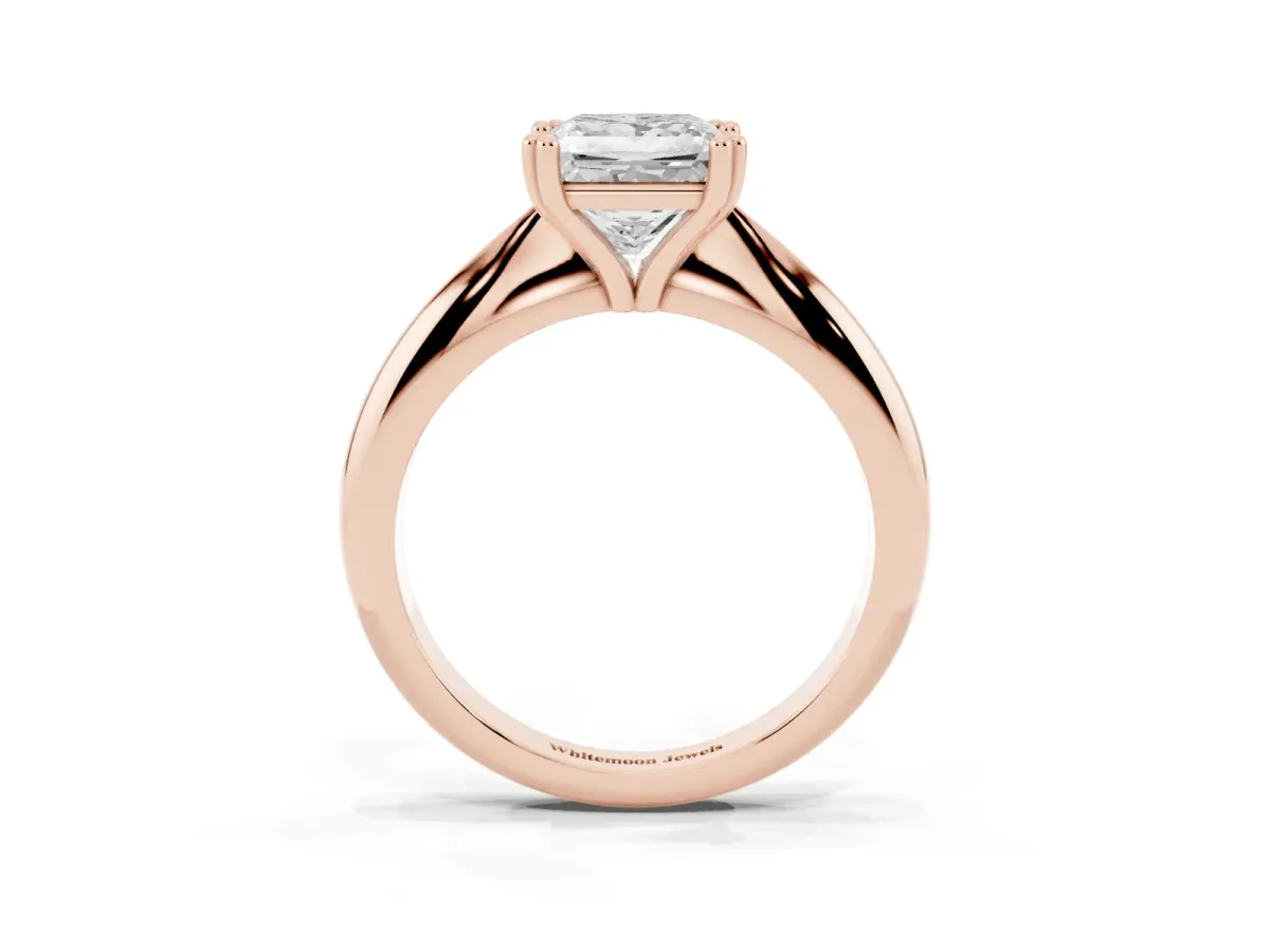 Princess Cut Cut Solitaire Engagement Ring with Tapered Band and Four-Prong Setting Rose gold