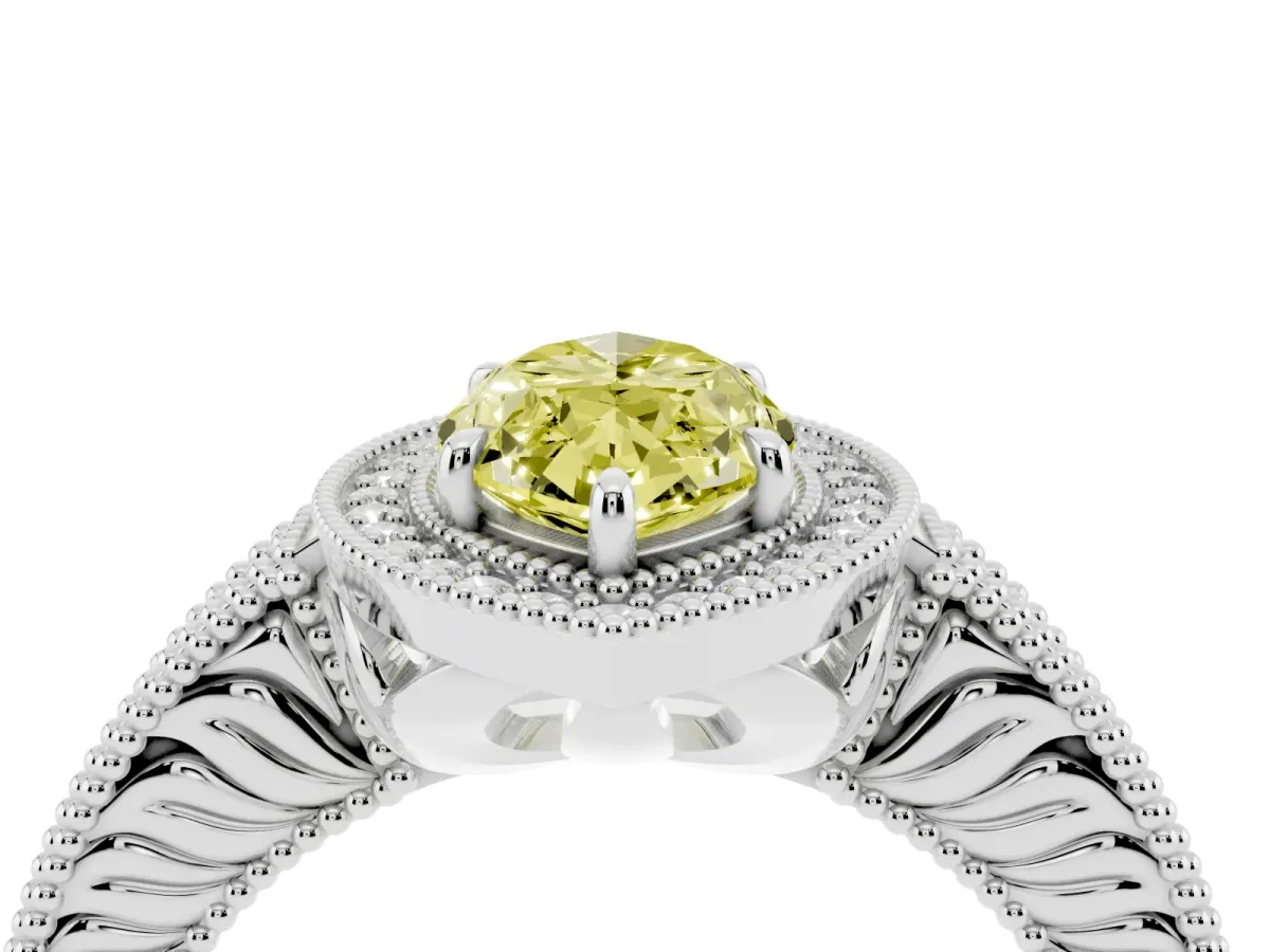 Fancy Yellow Marquise Cut Cut Halo Diamond Ring with Pavé Band and Four-Prong Setting White gold
