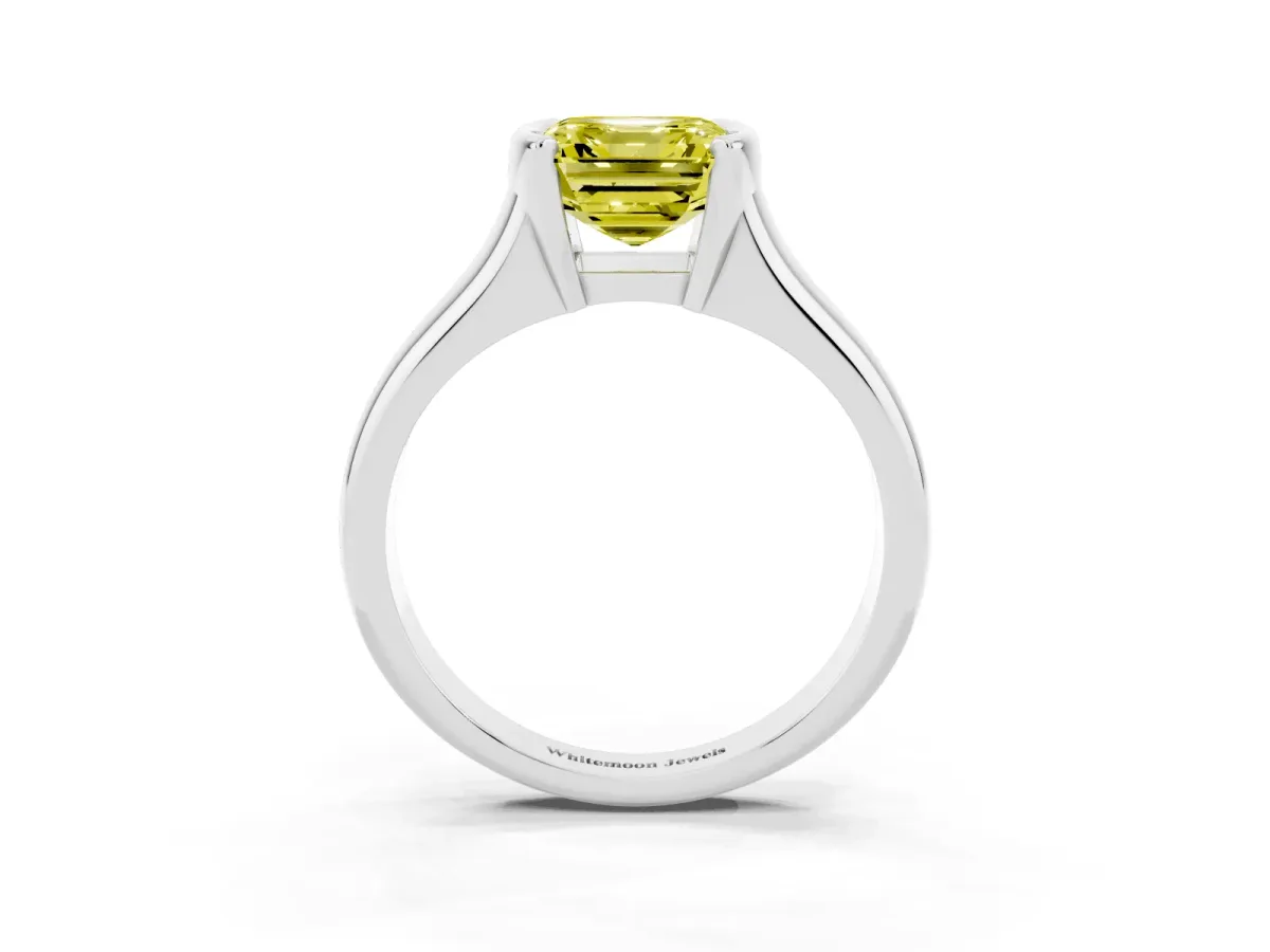 Fancy Yellow Asscher Cut Solitaire Tension Set Diamond Ring with Split Shank Band Platinum